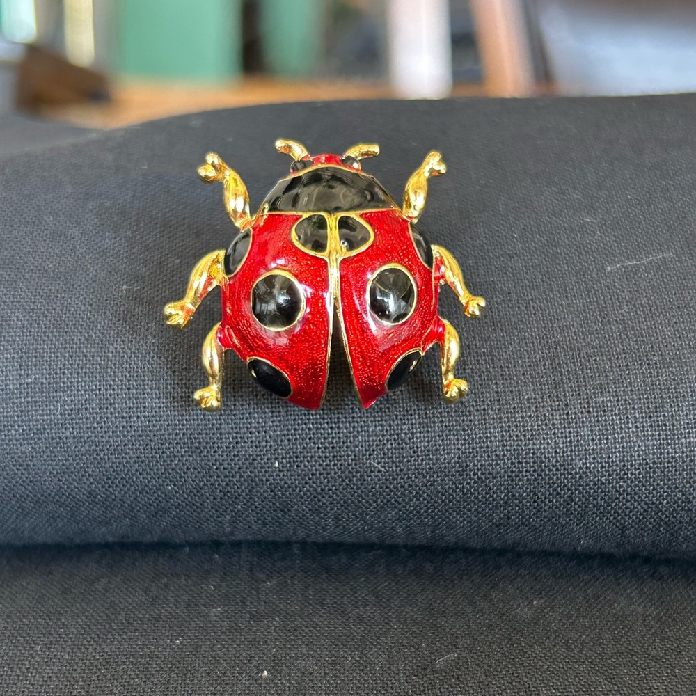 Vintage Signed Ciner Enamel Lady Bug Brooch
